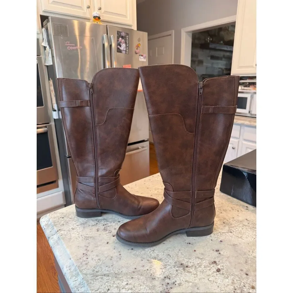 G by Guess Hilight Dark Brown Wide Calf Riding Boots sz 10 NIB